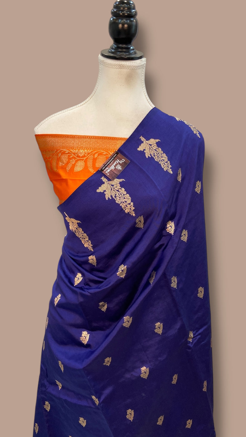 Pure Mango Silk Banarasi Handloom Saree All Over Kadua Motifs - The Handlooms