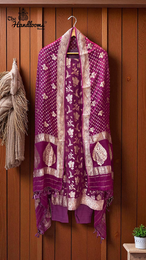 Pure Khaddi Georgette 3 Pc Suit Set with Water Zari - Stitched - The Handlooms