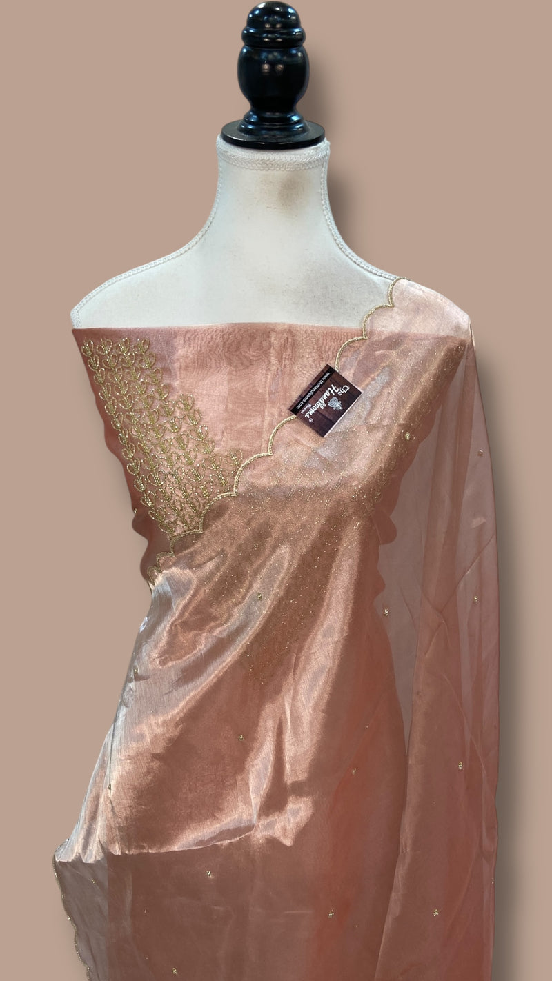 Pure Kora Tissue Handloom Banarasi Dress Material - Handwork - The Handlooms