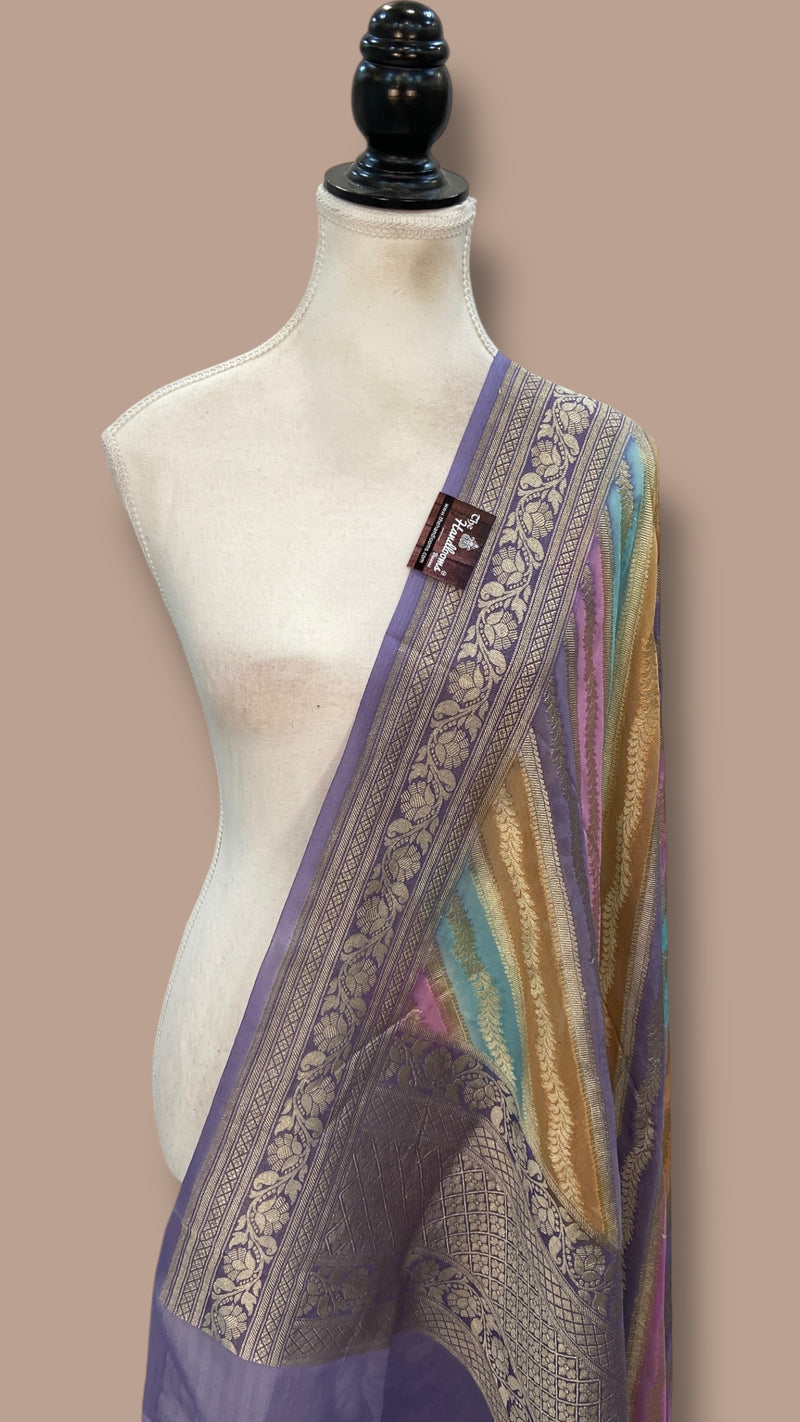 Pure Khaddi Georgette Dupatta - water zari - The Handlooms
