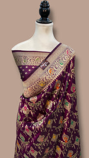 Pure Katan Silk Banarasi Handloom Saree - All over Jaal Work With Meenakari - The Handlooms