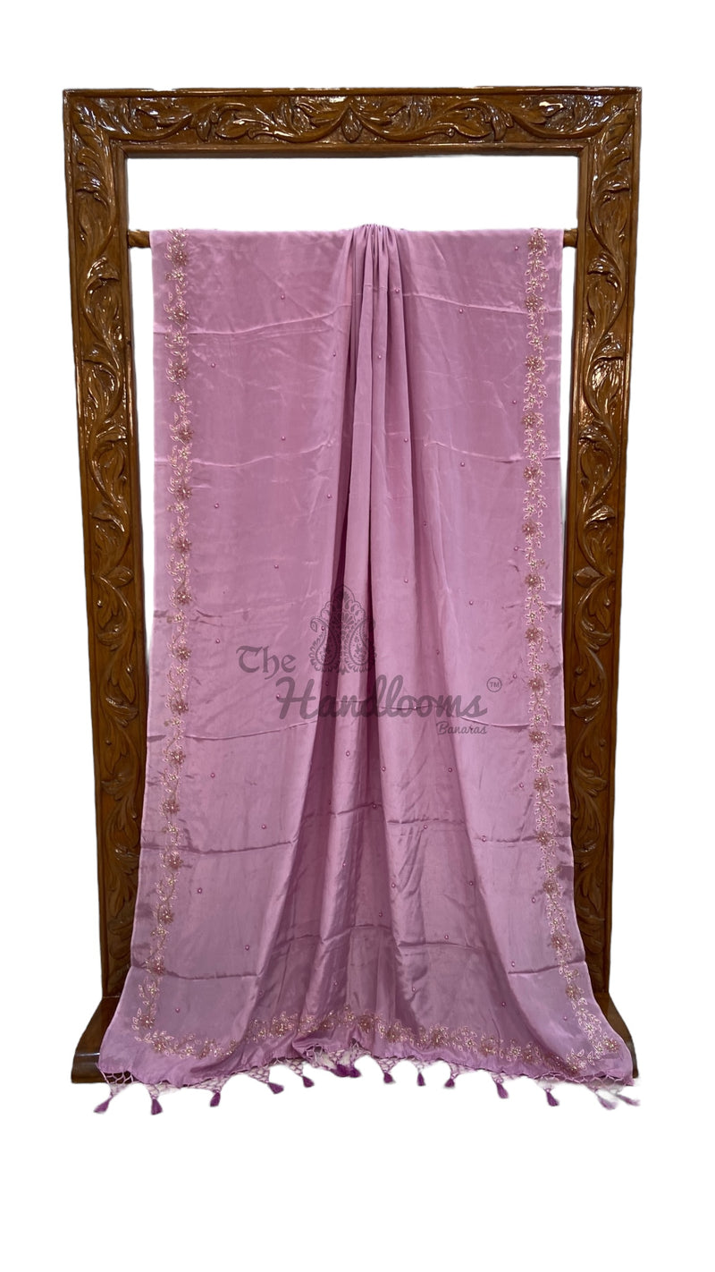 Pure Crepe Silk Handloom Banarasi Saree with Handwork - The Handlooms