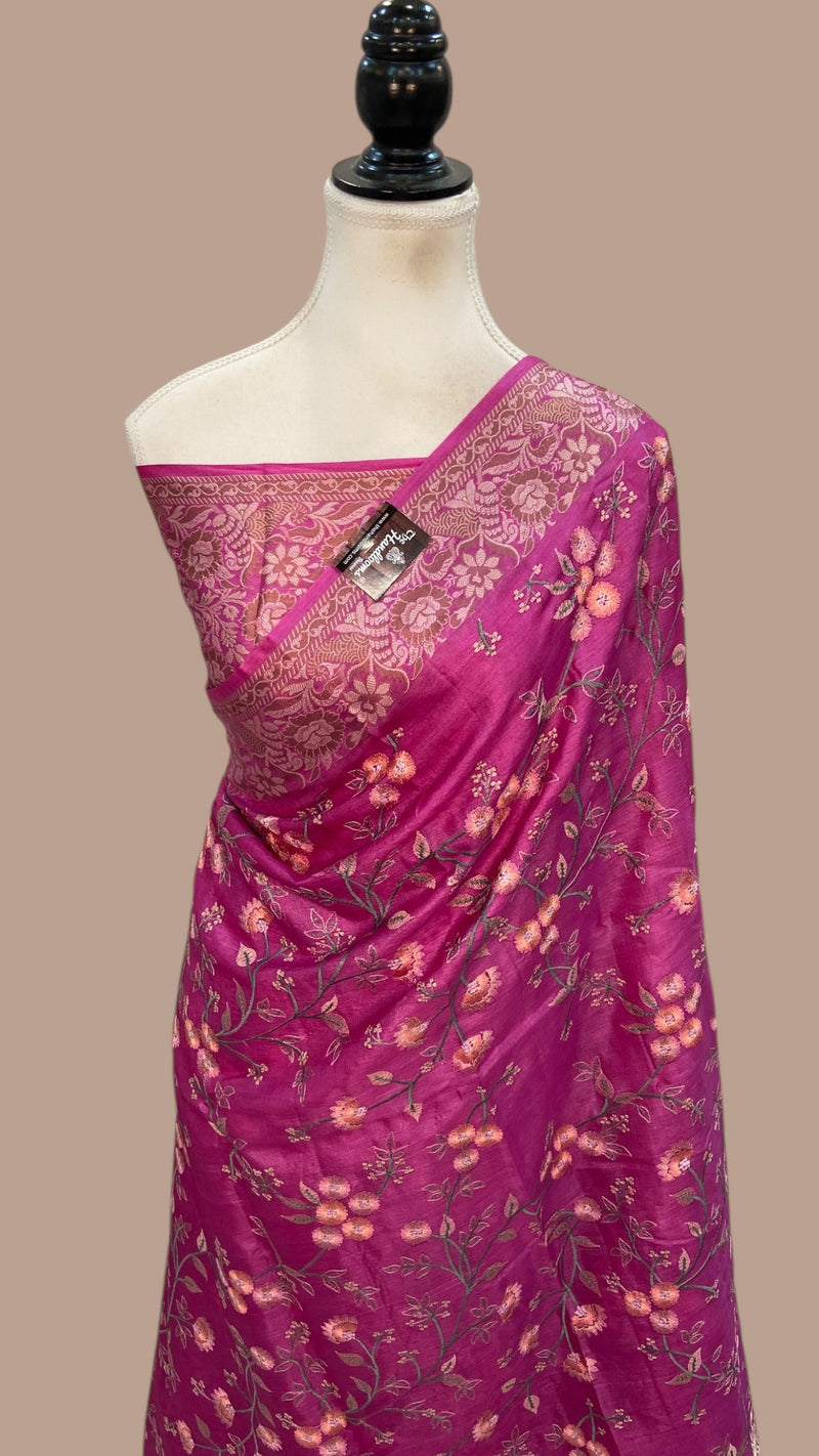 Tussar Silk Handloom Banarasi Saree With Chikankari - The Handlooms