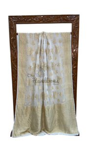 Khaddi Georgette Handloom Banarasi Saree - All Over Sona Roopa Jaal Work - The Handlooms