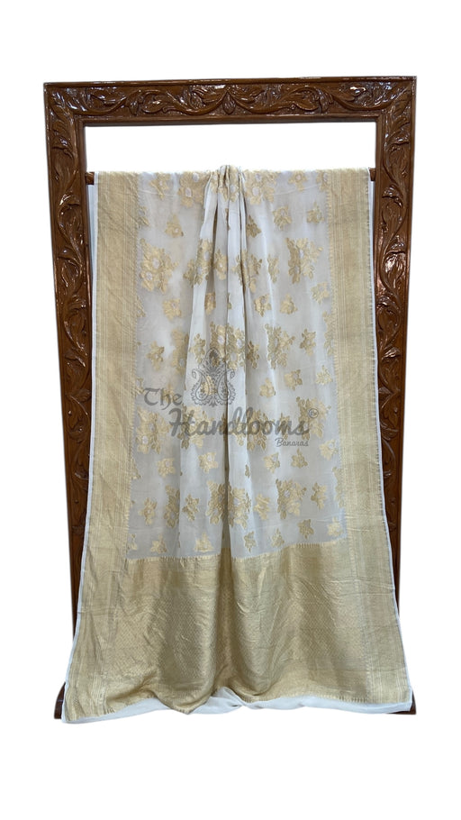 Khaddi Georgette Handloom Banarasi Saree - All Over Sona Roopa Jaal Work - The Handlooms