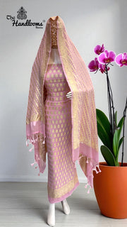 Pink Pure Khaddi Georgette Banarasi Dress material - The Handlooms