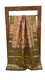 Pure Mango Silk Banarasi Handlokom Saree With Digital Print - The Handlooms