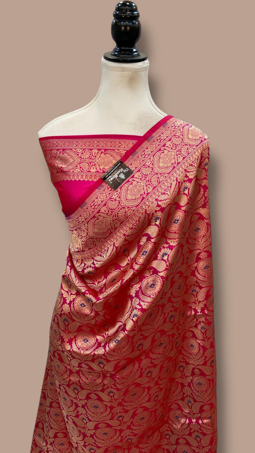Regal Pure Katan Silk Banarasi Saree – Handwoven Tanchui Brocade with Meenakari Work - The Handlooms