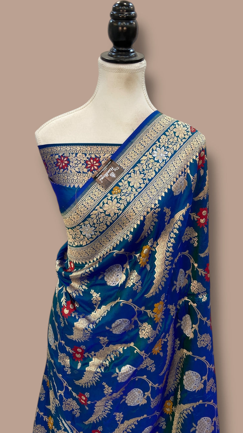 Pure Katan Silk Banarasi Handloom Saree - All over Jaal Work With Meenakari - The Handlooms
