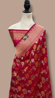 Rani Pure Katan Silk Banarasi Handloom Saree - All over Jaal Work With Meenakari - The Handlooms