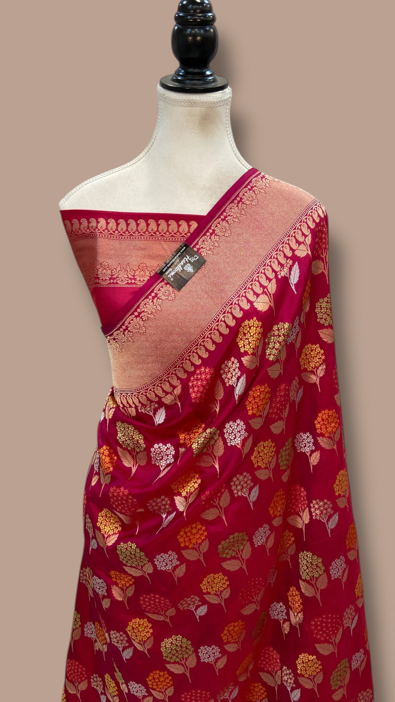 Rani Pure Katan Silk Banarasi Handloom Saree - All over Jaal Work With Meenakari - The Handlooms