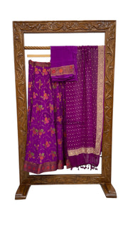 Pure Chiffon Khaddi Handloom Banarasi Lehenga - Stitched - The Handlooms
