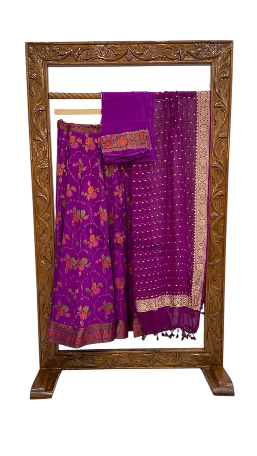 Pure Chiffon Khaddi Handloom Banarasi Lehenga - Stitched - The Handlooms