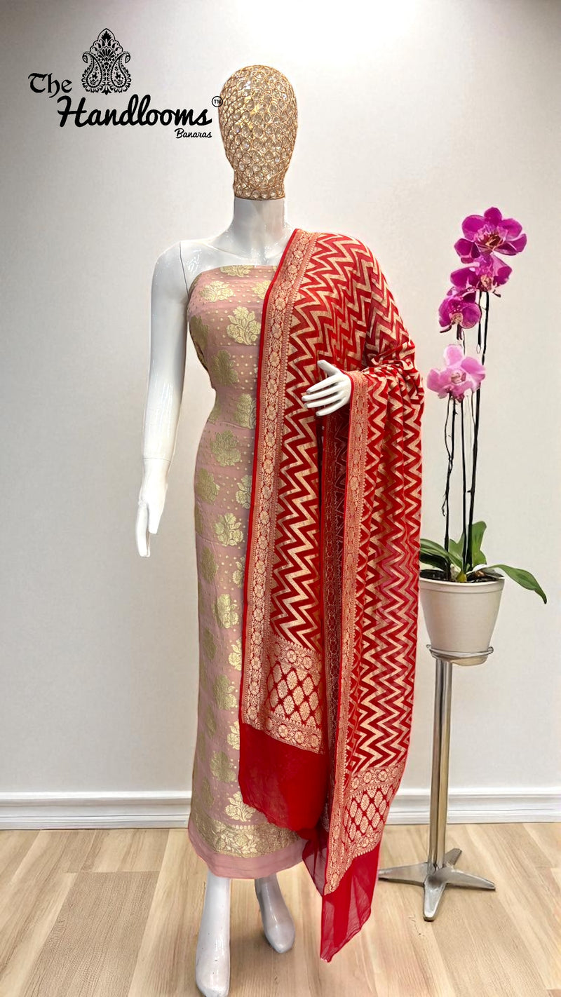 Khaddi Georgette Banarasi Dress material Water Zari - The Handlooms