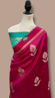 Hot Pink Pure Mango Silk Banarasi Handloom Saree - The Handlooms