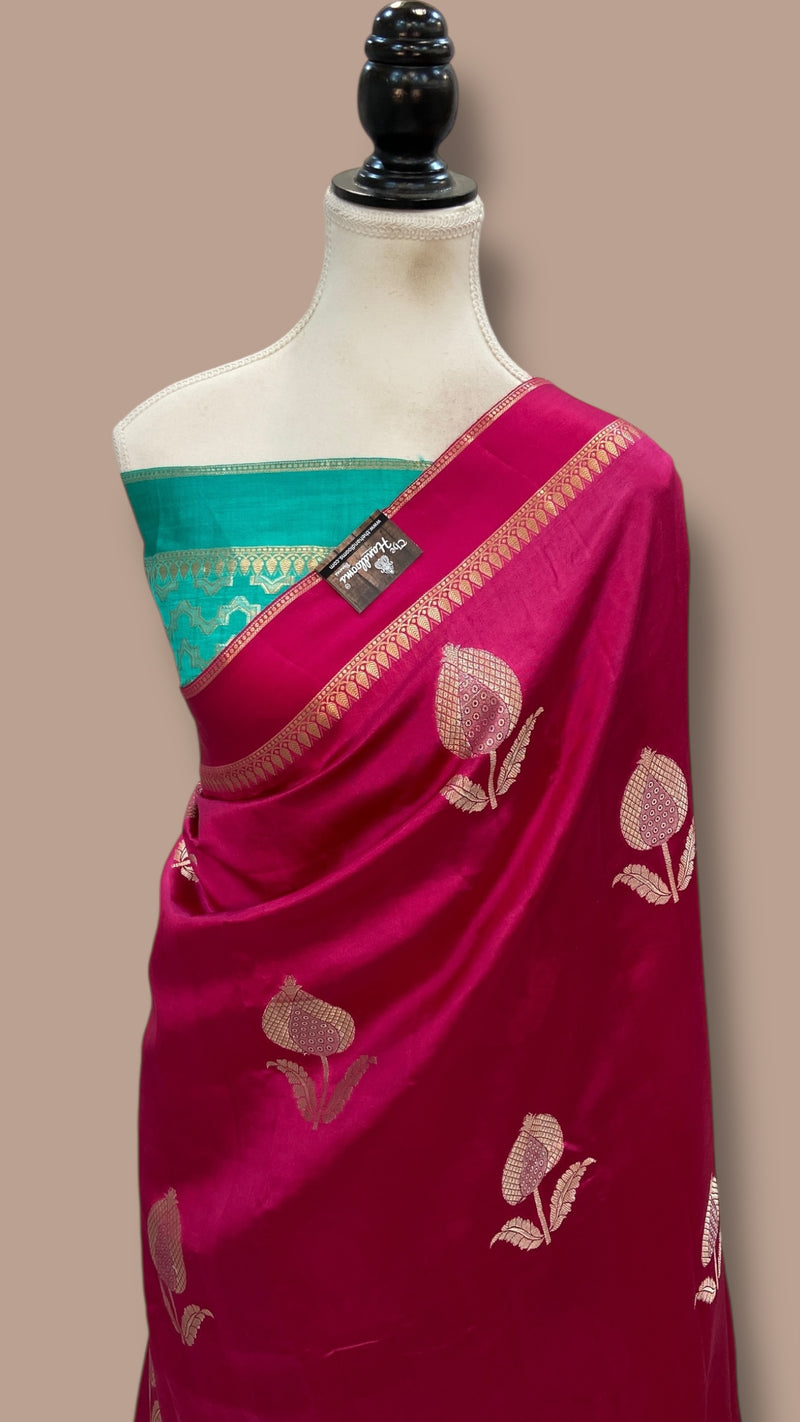 Hot Pink Pure Mango Silk Banarasi Handloom Saree - The Handlooms