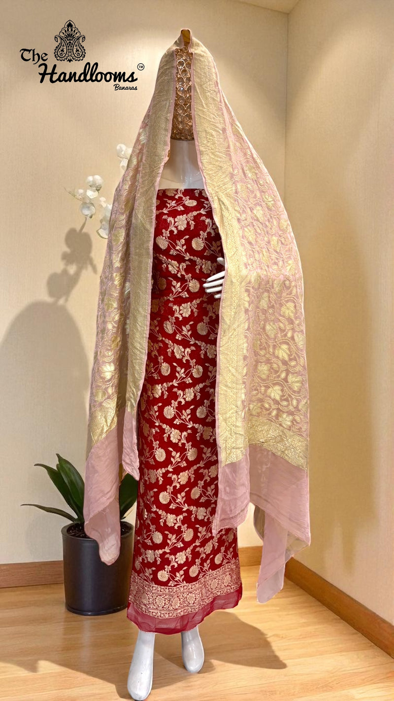 Khaddi Georgette Banarasi Dress material Water Zari - The Handlooms