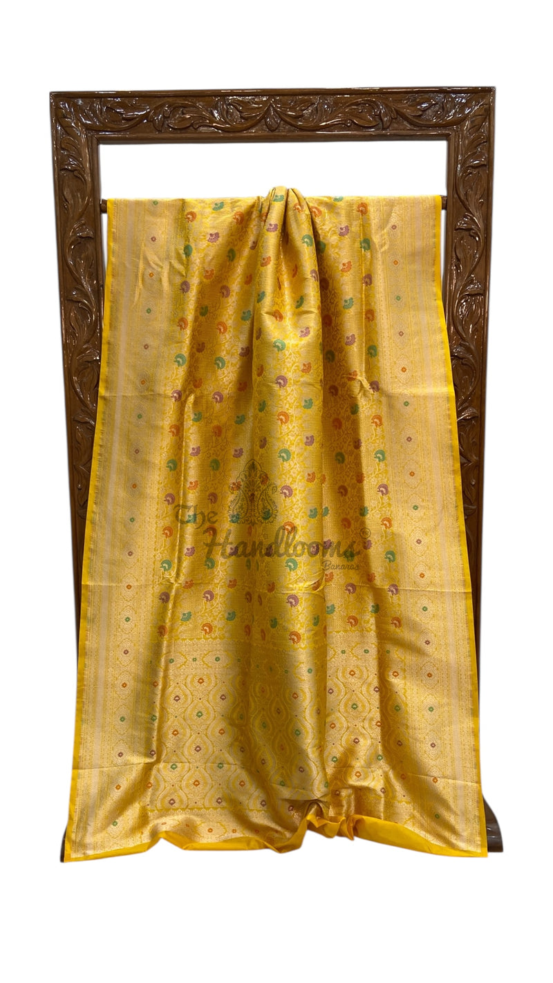 Regal Pure Katan Silk Banarasi Saree – Handwoven Tanchui Brocade with Meenakari Work - The Handlooms