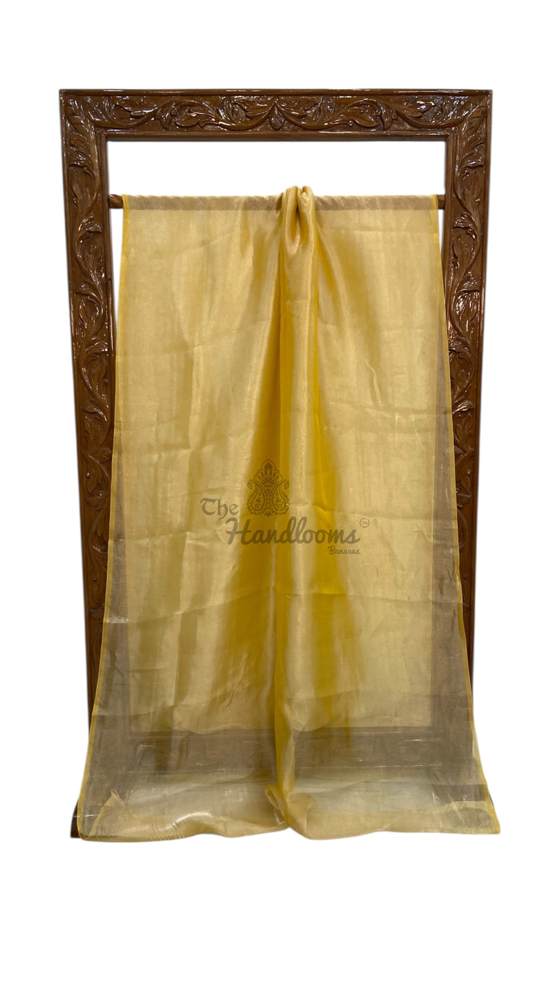 Yellow Pure Kora Handloom Banarasi Saree - Plain
