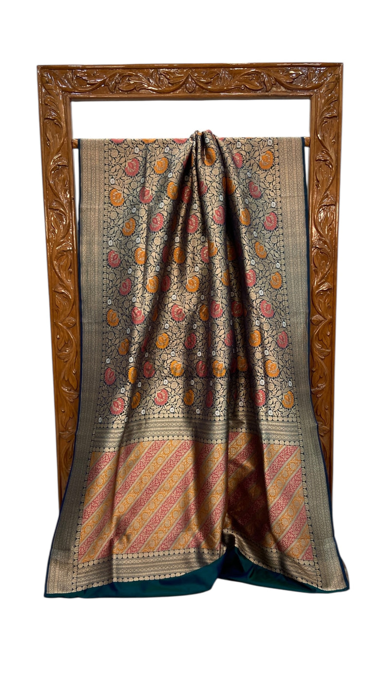 Regal Pure Katan Silk Banarasi Saree – Handwoven Tanchui Brocade with Meenakari Work