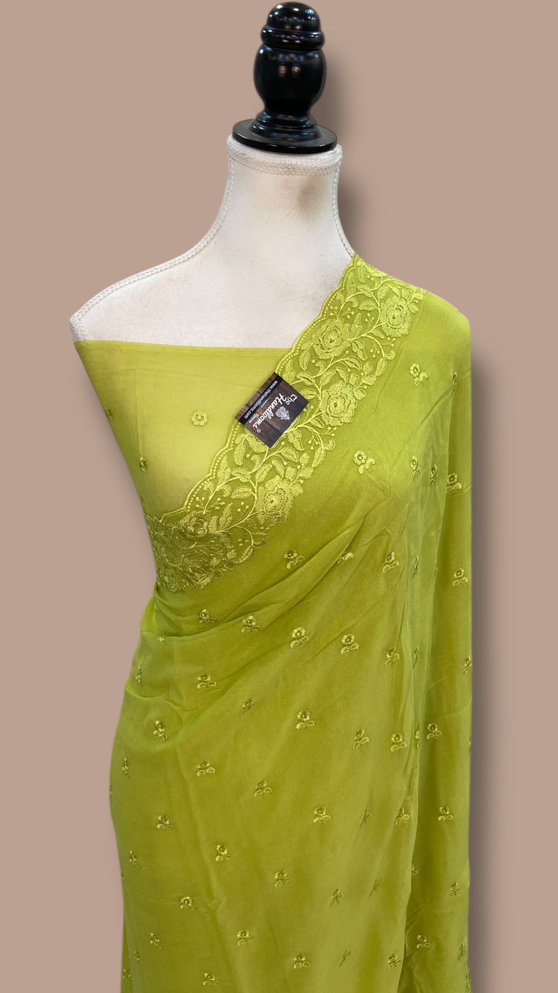 Pure Georgette Chikankari Handloom Banarasi Saree - The Handlooms