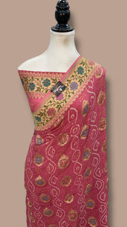 Pure Georgette Banarasi Bandhej Handloom Saree - Meenakari - The Handlooms