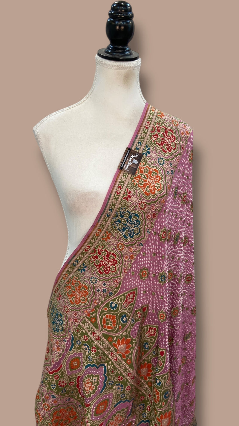 Pure Georgette Banarasi Bandhej Handloom Dupatta - The Handlooms