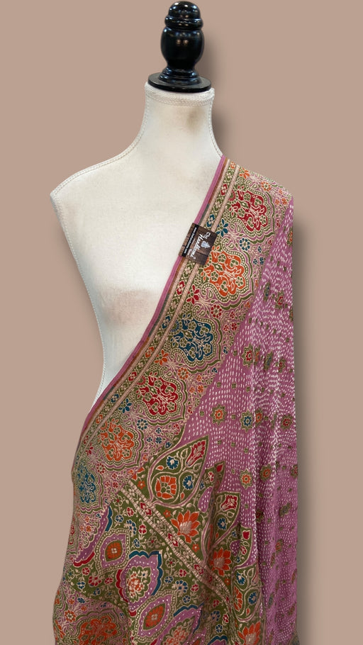 Pure Georgette Banarasi Bandhej Handloom Dupatta - The Handlooms
