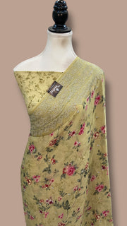 Pure Georgette Handloom Banarasi Saree - Digital Print With Chikankari - The Handlooms