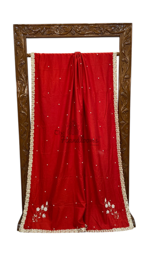 Pure Katan Chiniya Silk Handloom Banarasi Saree with Handwork - The Handlooms
