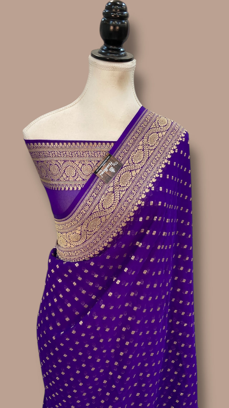 Pure Khaddi Georgette Handloom Banarasi Saree - Gold Zari - The Handlooms