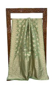 Pista Pure Katan Silk Banarasi Handloom Saree - All Over Boota With Zardosi Handwork - The Handlooms