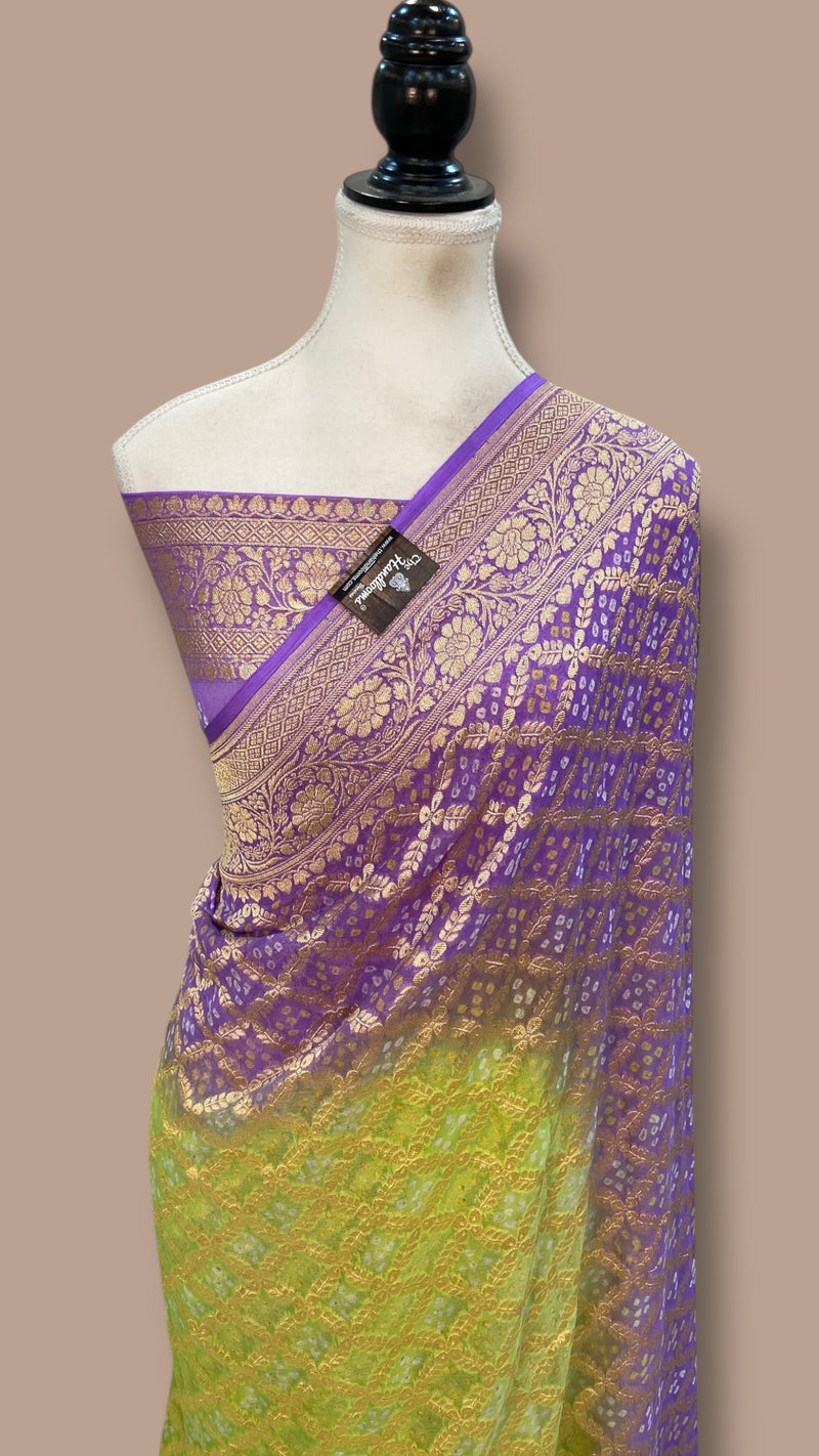 Pure Georgette Banarasi Bandhej Handloom Saree - The Handlooms