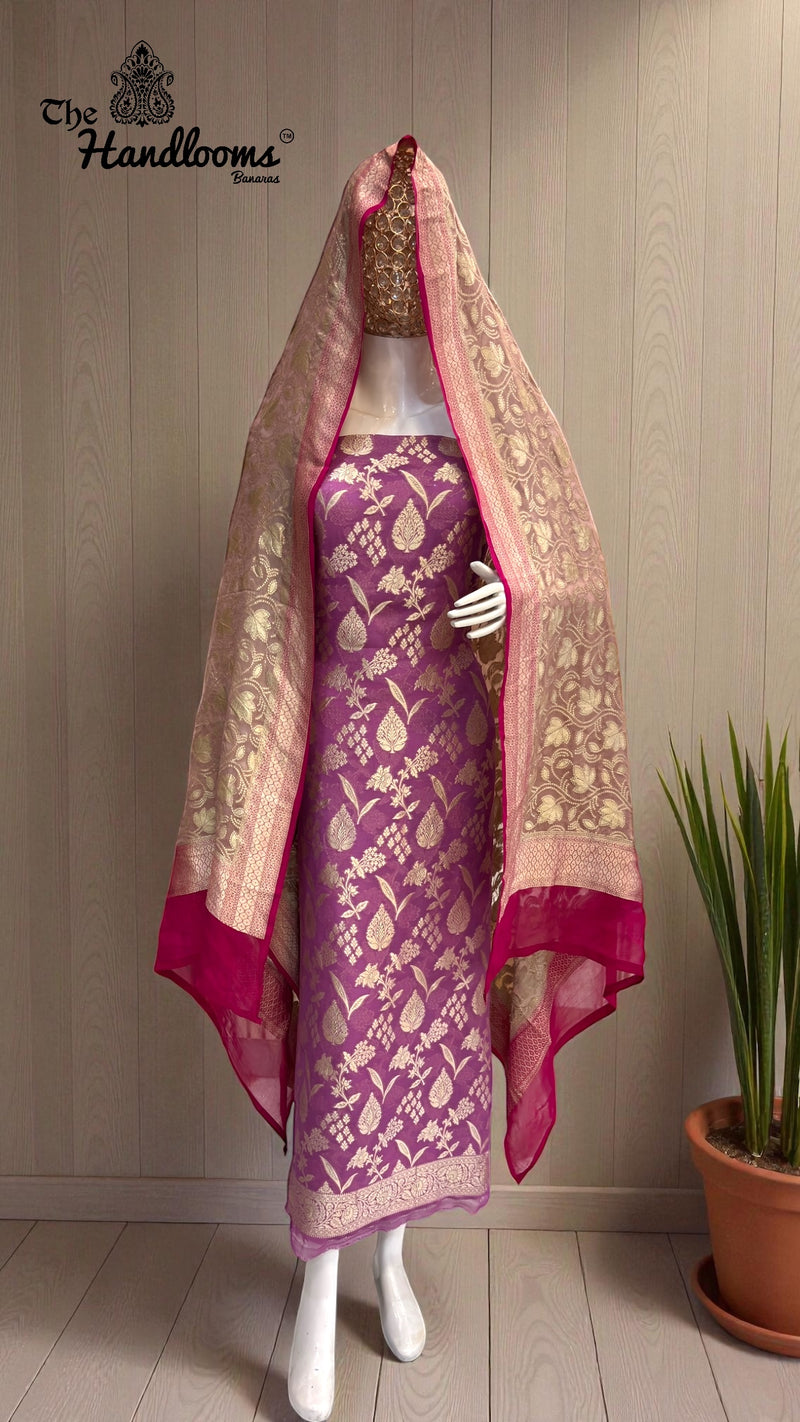 Khaddi Georgette Banarasi Dress material Water Zari - The Handlooms