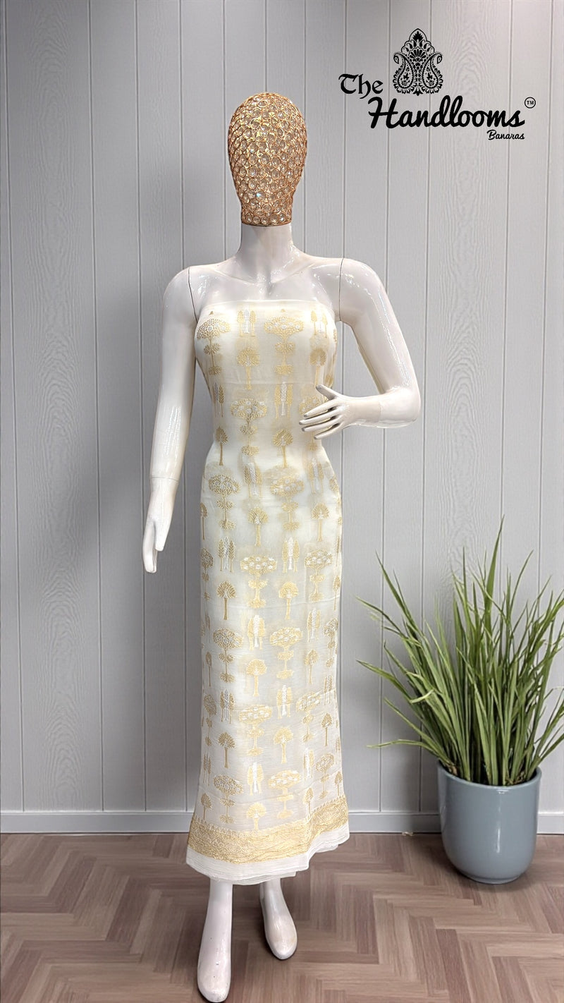 Khaddi Georgette Banarasi All Over Sona Roopa Dress Material - The Handlooms