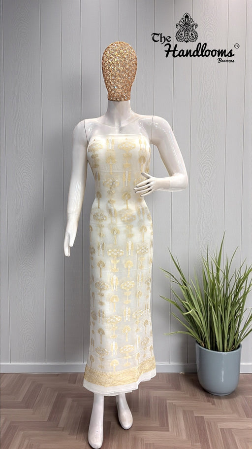 Khaddi Georgette Banarasi All Over Sona Roopa Dress Material - The Handlooms