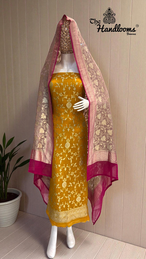 Khaddi Georgette Banarasi Dress material Water Zari - The Handlooms