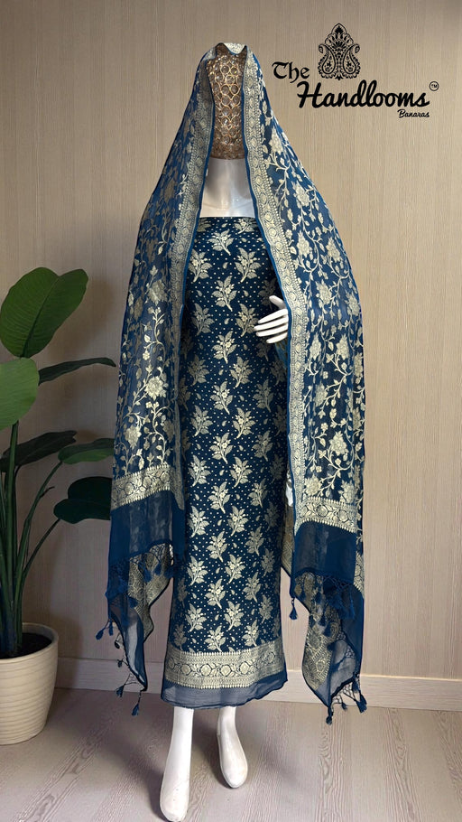 Khaddi Georgette Banarasi Dress material Water Zari - The Handlooms