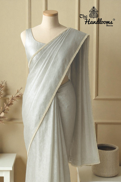 Pure Kora Tissue Handloom Banarasi Saree - Lace Work - The Handlooms