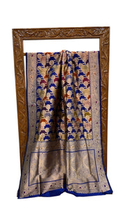 Multicolor Pure Katan Silk Banarasi Handloom Saree - All over Jaal Work With Rangkart - The Handlooms