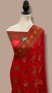 Red Pure Chiffon Khaddi Banarasi Saree - The Handlooms