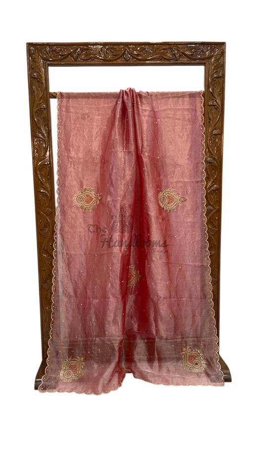 Pure Kora Silver Tissue Banarasi Saree with Handcrafted Boota, Moti, Mirror & Katdana Cutwork - The Handlooms