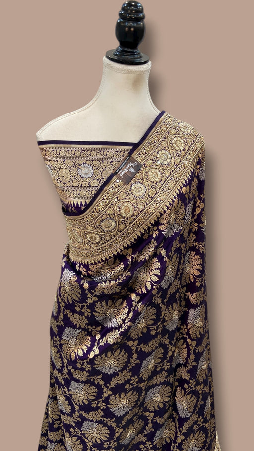 Pure Katan Silk Banarasi Handloom Saree with Zardozi Gota Patti Handwork - The Handlooms