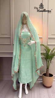 Elegant Silk Dress with– Adorned with Gota Patti, Moti, Katdana & Zardozi Handwork - The Handlooms