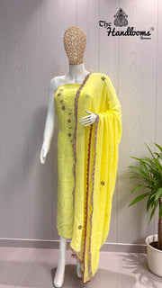 Elegant Silk Dress with– Adorned with Gota Patti, Moti, Katdana & Zardozi Handwork - The Handlooms