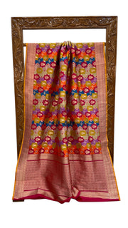 Multicolor Pure Katan Silk Banarasi Handloom Saree - All over Jaal Work With Rangkart - The Handlooms