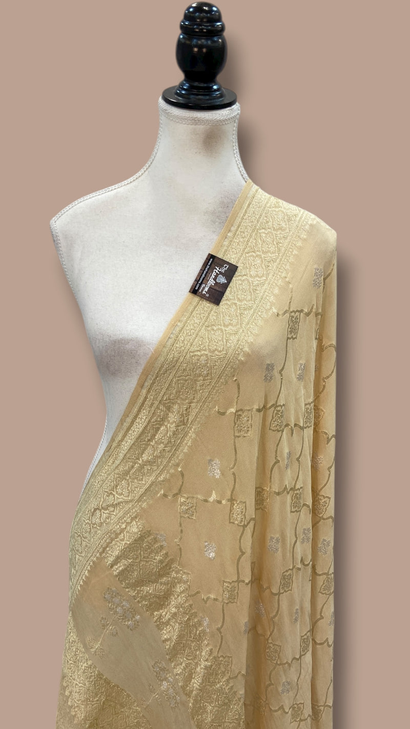 Pure Khaddi Georgette Dupatta - Gold Zari - The Handlooms