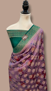 Pure Chiniya Silk Handloom Banarasi Saree Digital Print - The Handlooms
