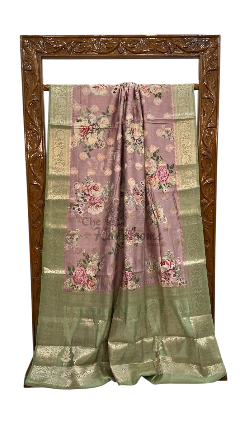 Pure Chiniya Silk Handloom Banarasi Saree Digital Print - The Handlooms