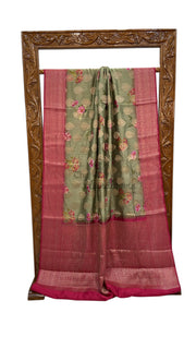 Pure Chiniya Silk Handloom Banarasi Saree Digital Print - The Handlooms